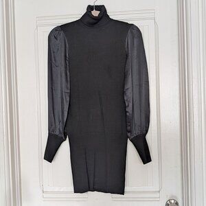 bebe Black Turtleneck Sweater Dress with Silk Sleeves NWOT Size S